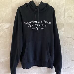 Abercrombie & Fitch Black Embroidered Logo Hoodie Sweatshirt Large Soft Relaxed